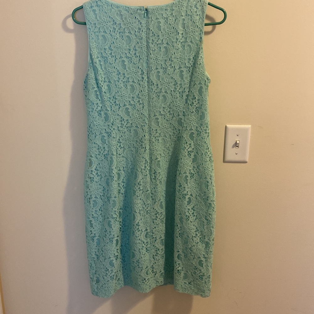 Lauren Ralph Lauren blue-green lace overlay sheath dress size 10 GUC - Picture 3 of 5